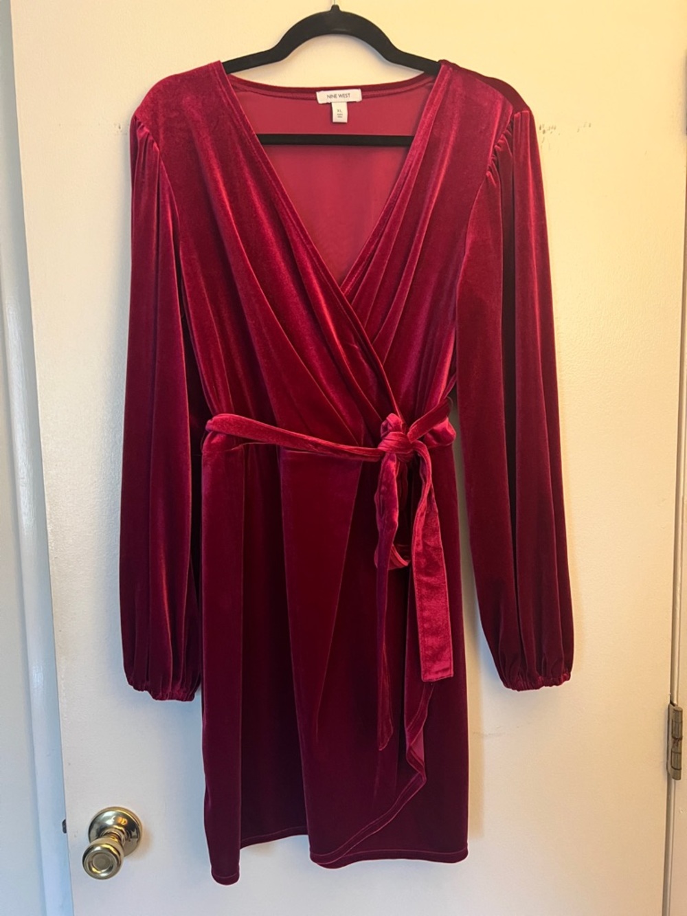 Women's Nine West Long Sleeve Velvet Wrap Dress